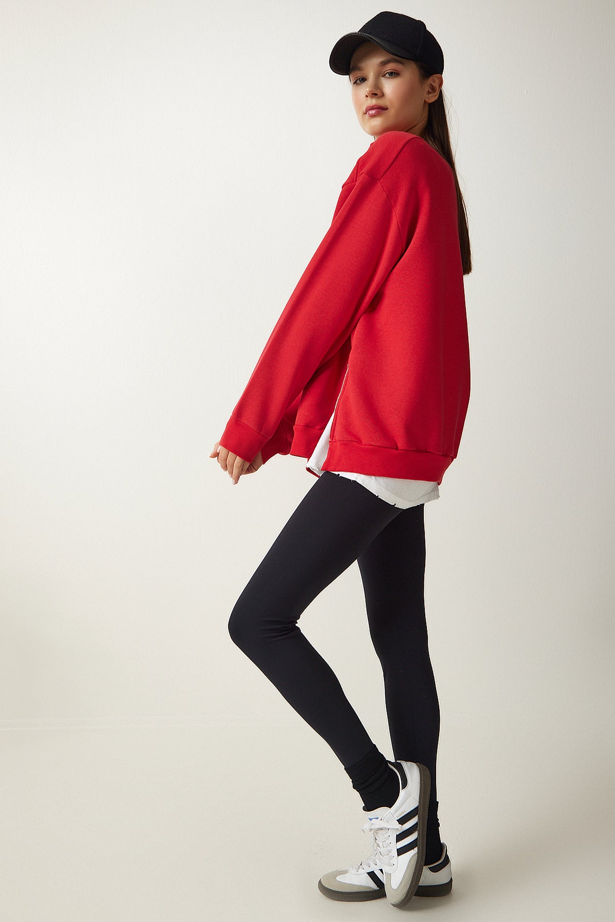 Kırmızı Fermuar Detaylı Şardonlu Örme Sweatshirt UB00148