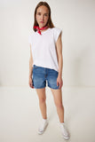 Beyaz Vatkalı Basic Örme T-Shirt FG00031