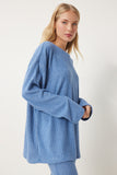 Mavi Rahat Fitilli Örme Bluz Pantolon Takım RG00047