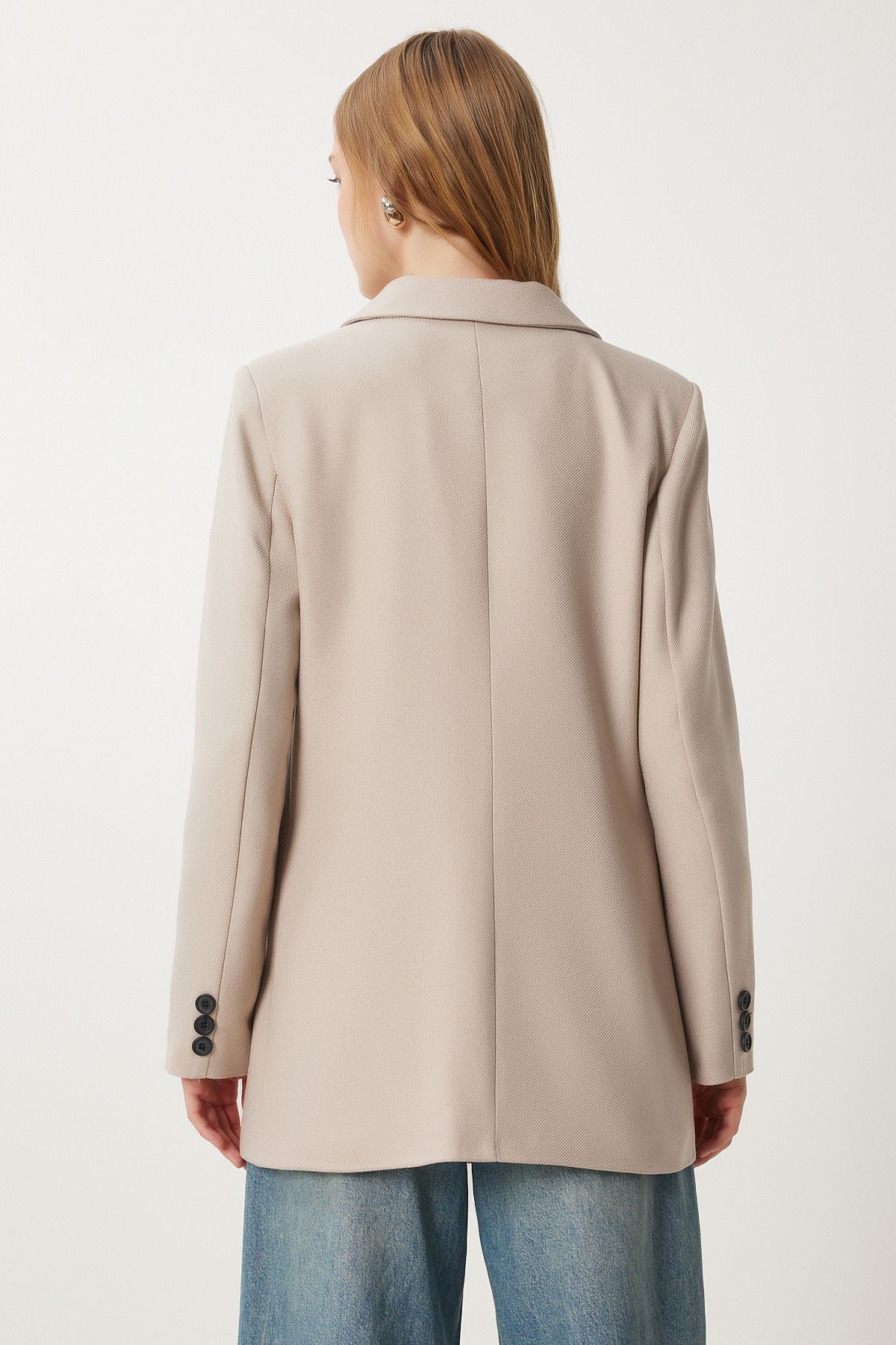 Bej Vatkalı Dokuma Blazer Ceket HL00005