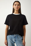 Siyah Bisiklet Yaka Örme T-Shirt OW00016