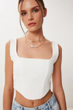 Ekru Krem 2’Li Paket Askılı Crop Dokuma Bluz MX00220