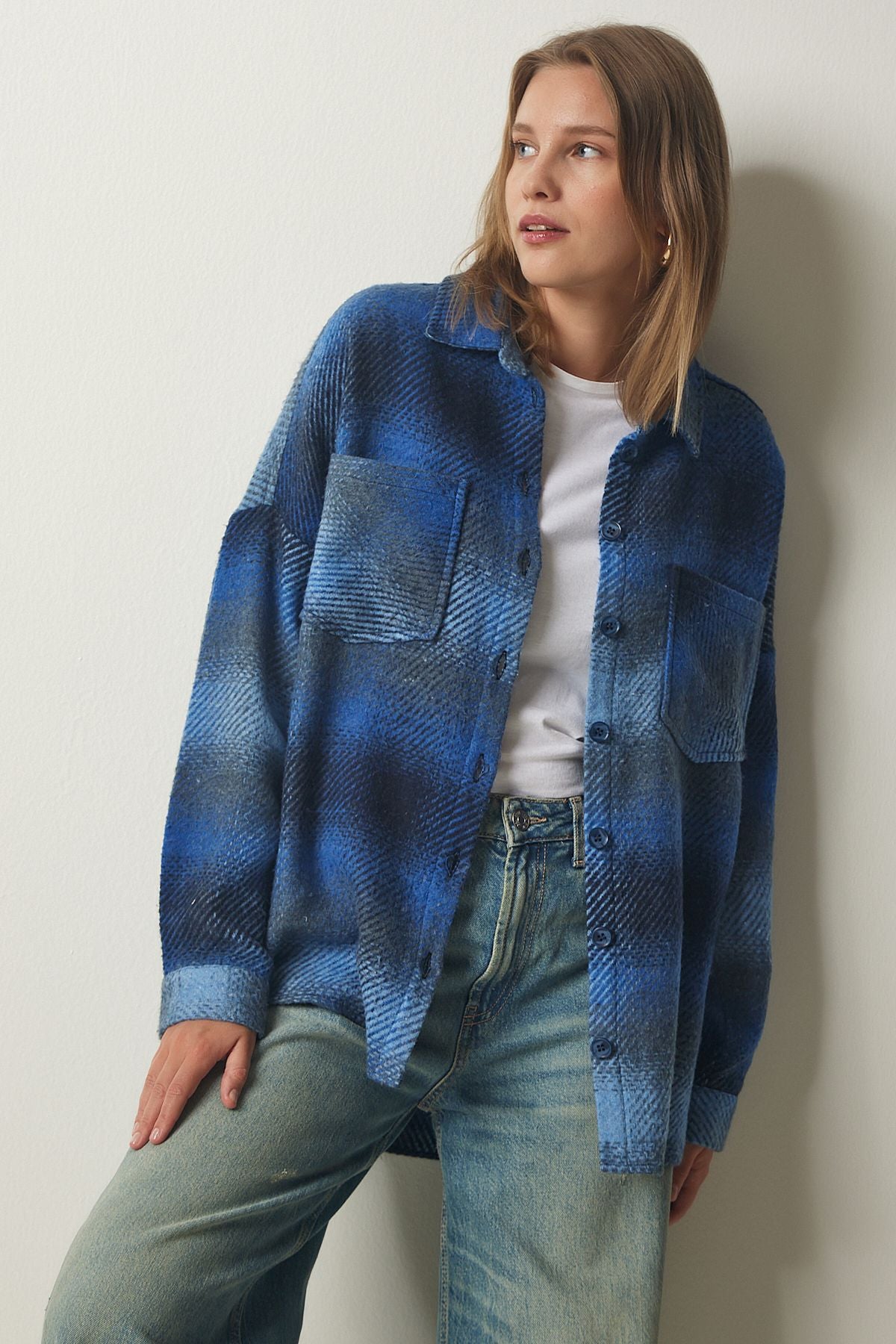 Mavi Oduncu Oversize Kaşe Gömlek Ceket TU00035
