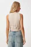 Bej V Yaka Crop Denim Yelek YL00002