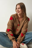Taba Çilek Motifli Oversize Triko Hırka PF00008