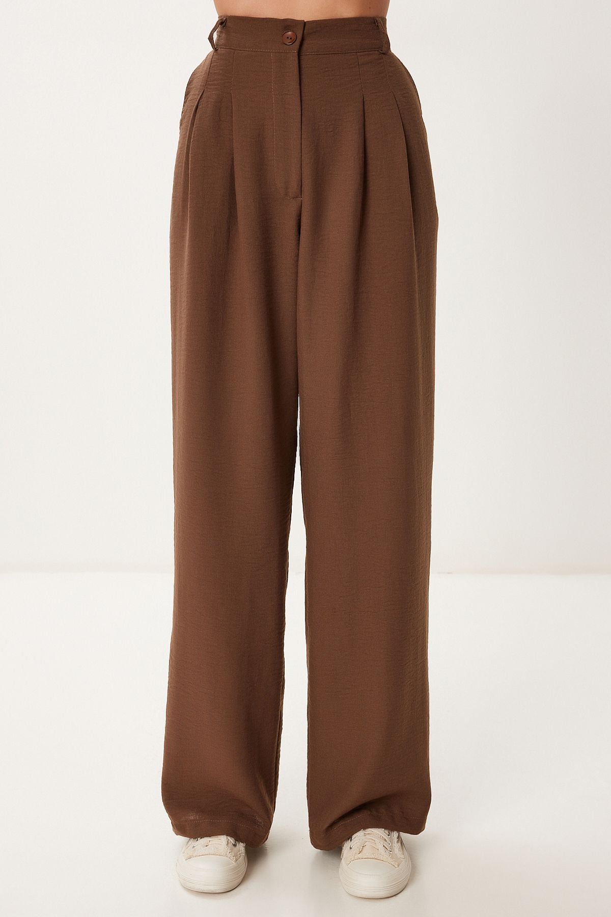Kahverengi Keten Crop Gömlek Pantolon Takım BV00149