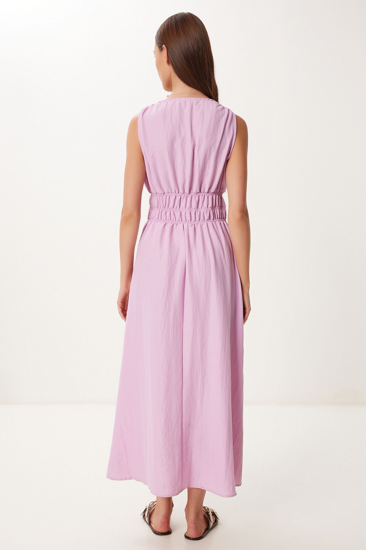 Pembe Anvelop Yaka Midi Dokuma Elbise BV00159