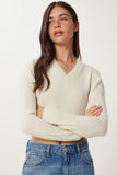 Krem V Yaka Crop Triko Kazak PF00040