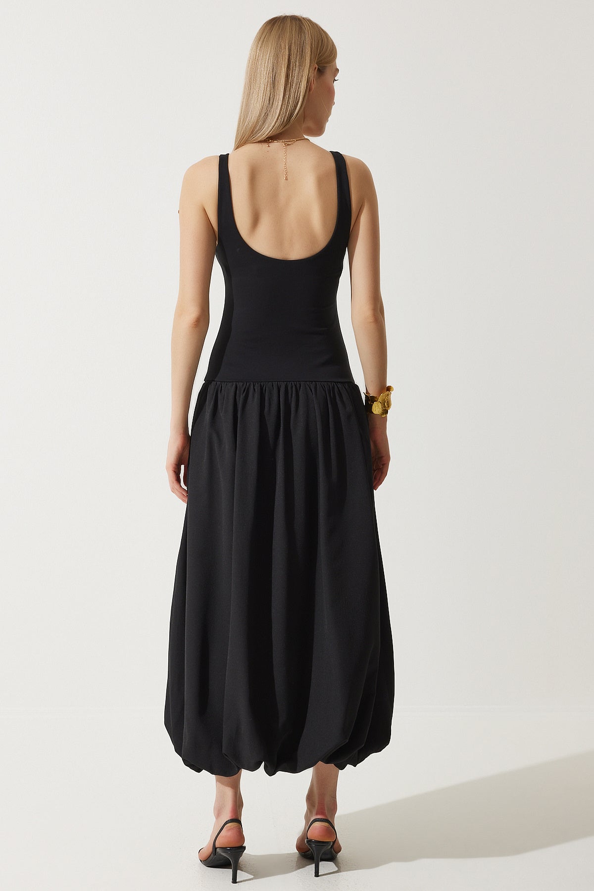 Siyah Balon Midi Elbise UB00276