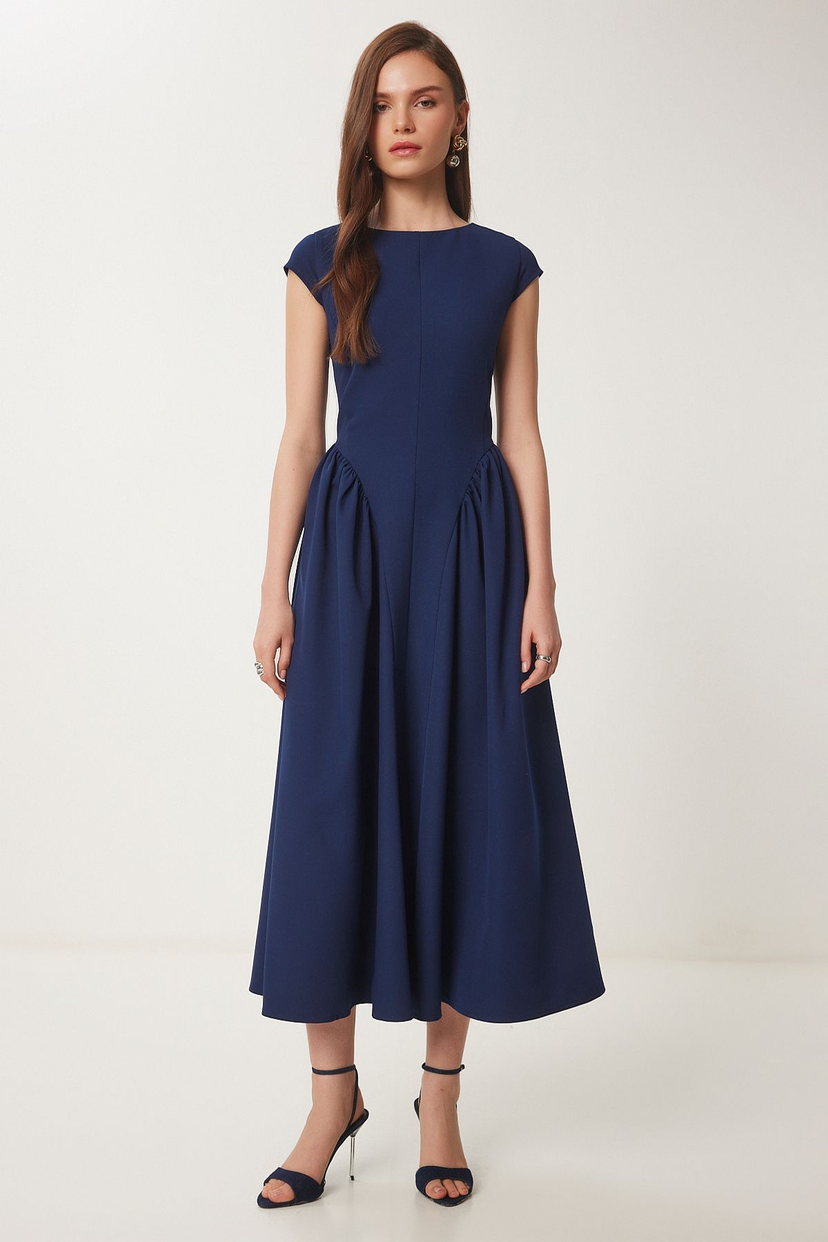 Lacivert Midi Poplin Elbise UB00359