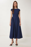 Lacivert Midi Poplin Elbise UB00359