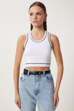 Beyaz Şeritli Crop Tok Örme Bluz US00945