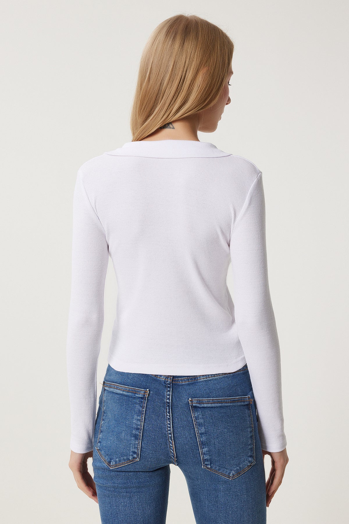 Yeşil Beyaz 2'Li Polo Yaka Fitilli Örme Bluz GT00232