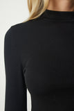 Siyah Dik Yaka Fitilli Kaşkorse Crop Bluz ub00165
