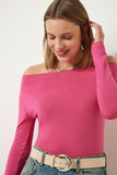Pembe Kayık Yaka Örme Bluz RX00046