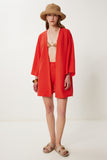 Oranj Keten Kimono Şort Takım WF00105
