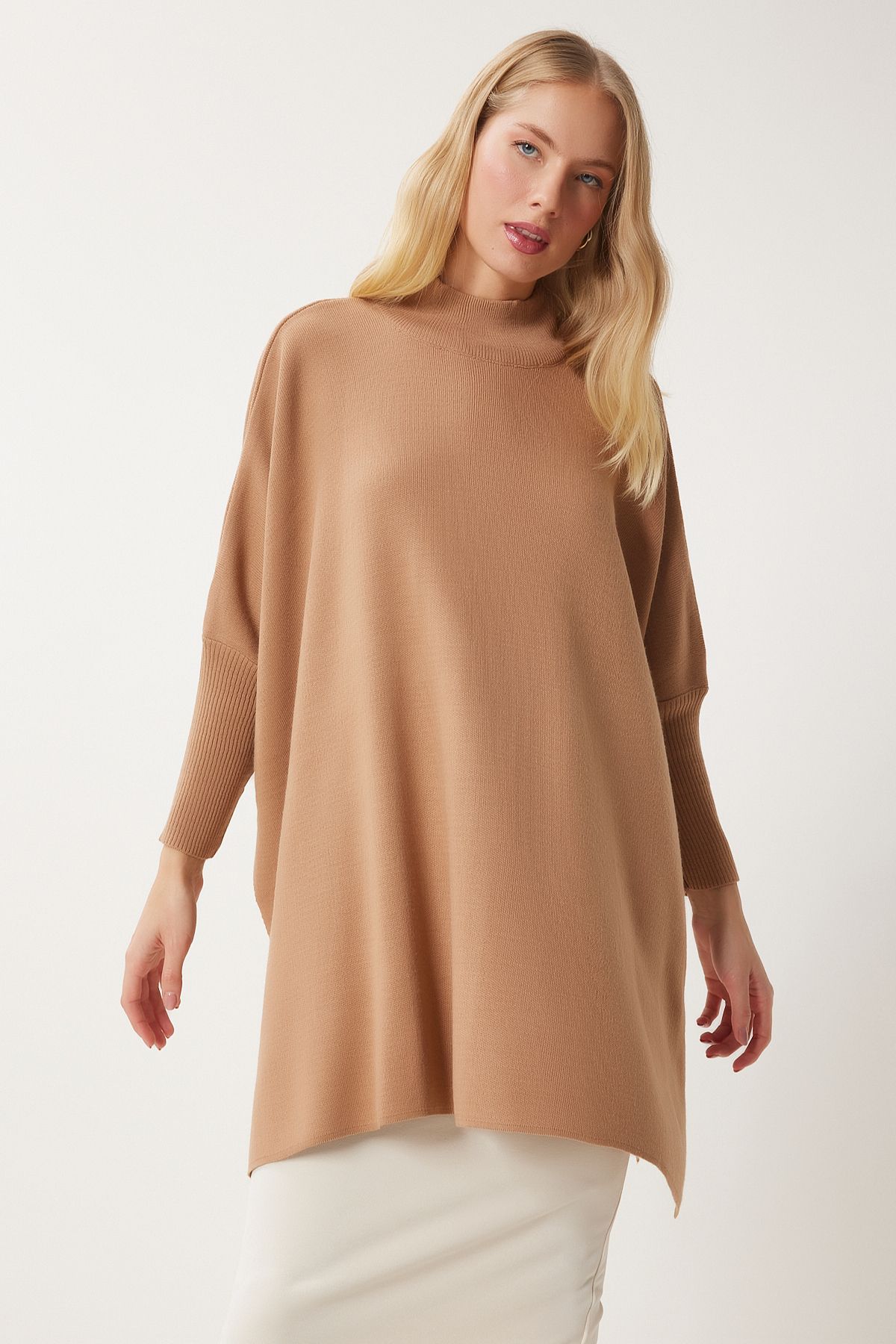 Bisküvi Yandan Yırtmaçlı Oversize Panço Kazak YY00005