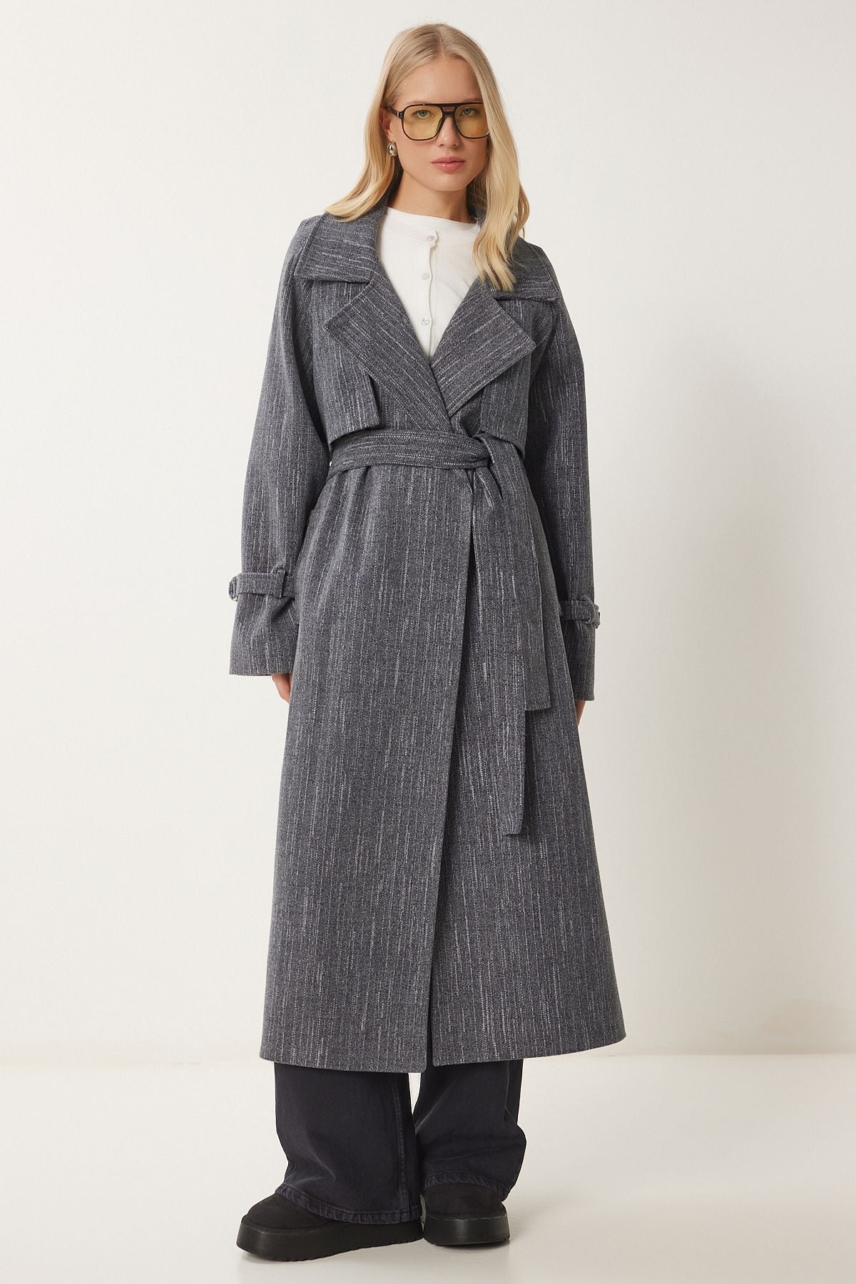 Antrasit Premium Oversize Kaşe Kaban FN03420