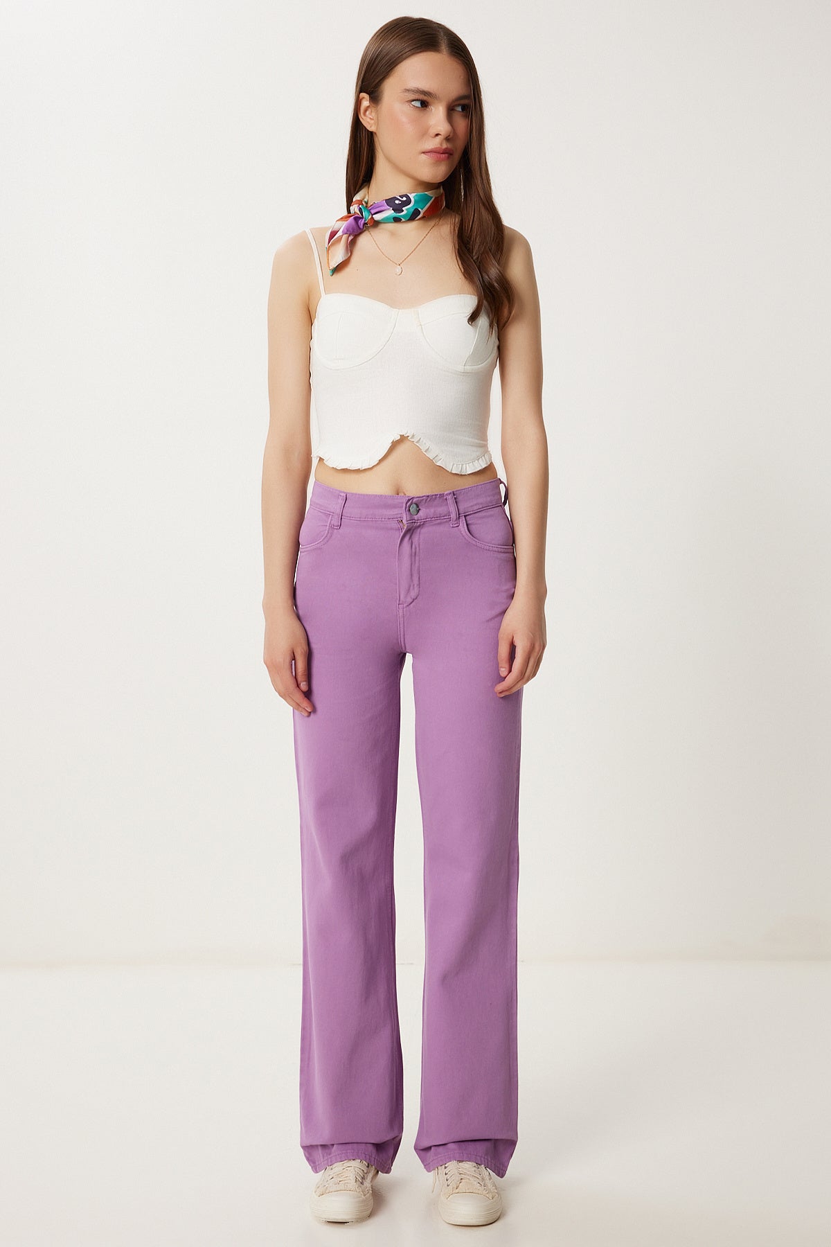 Lila Geniş Paça Cepli Gabardin Pantolon WF00123