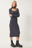 Füme Cut Out Detaylı Dik Yaka Fitilli Triko Elbise FN03388