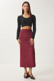 Bordo Yırtmaçlı Uzun Süet Dokuma Etek MC00292