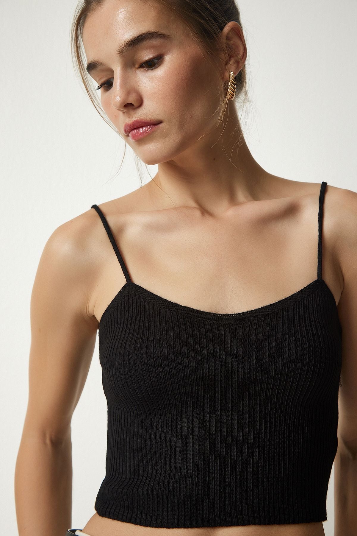 Siyah Fitilli Triko Crop Hırka Takım MT00143