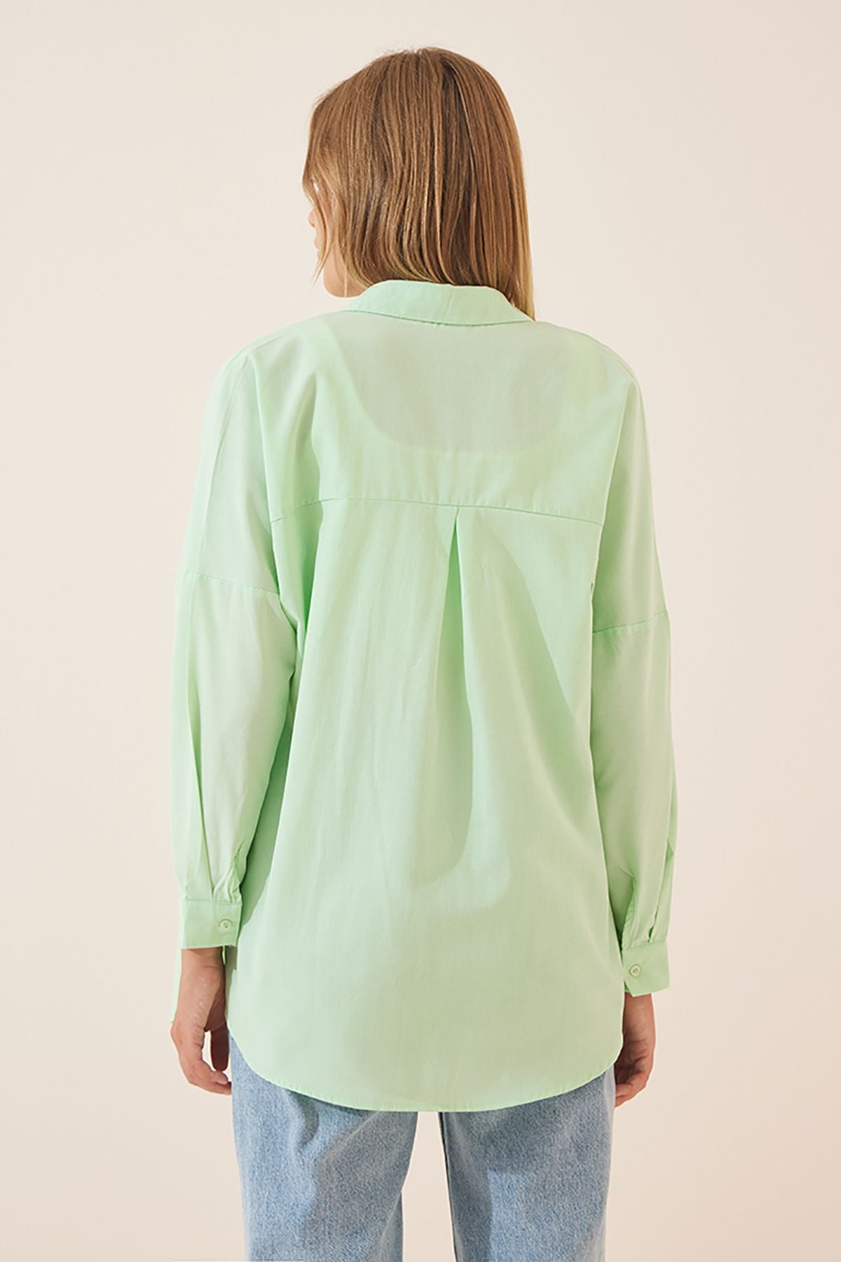 Açık Yeşil Oversize Uzun Basic Gömlek DD00842