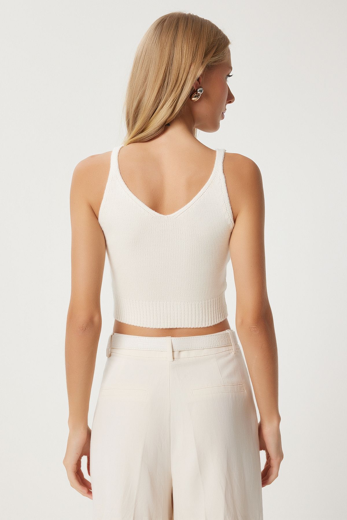 Krem Balıkçı Yaka Triko Atlet Crop Takım MT00153