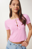 Pembe Fiyonklu Örme T-Shirt MC00296