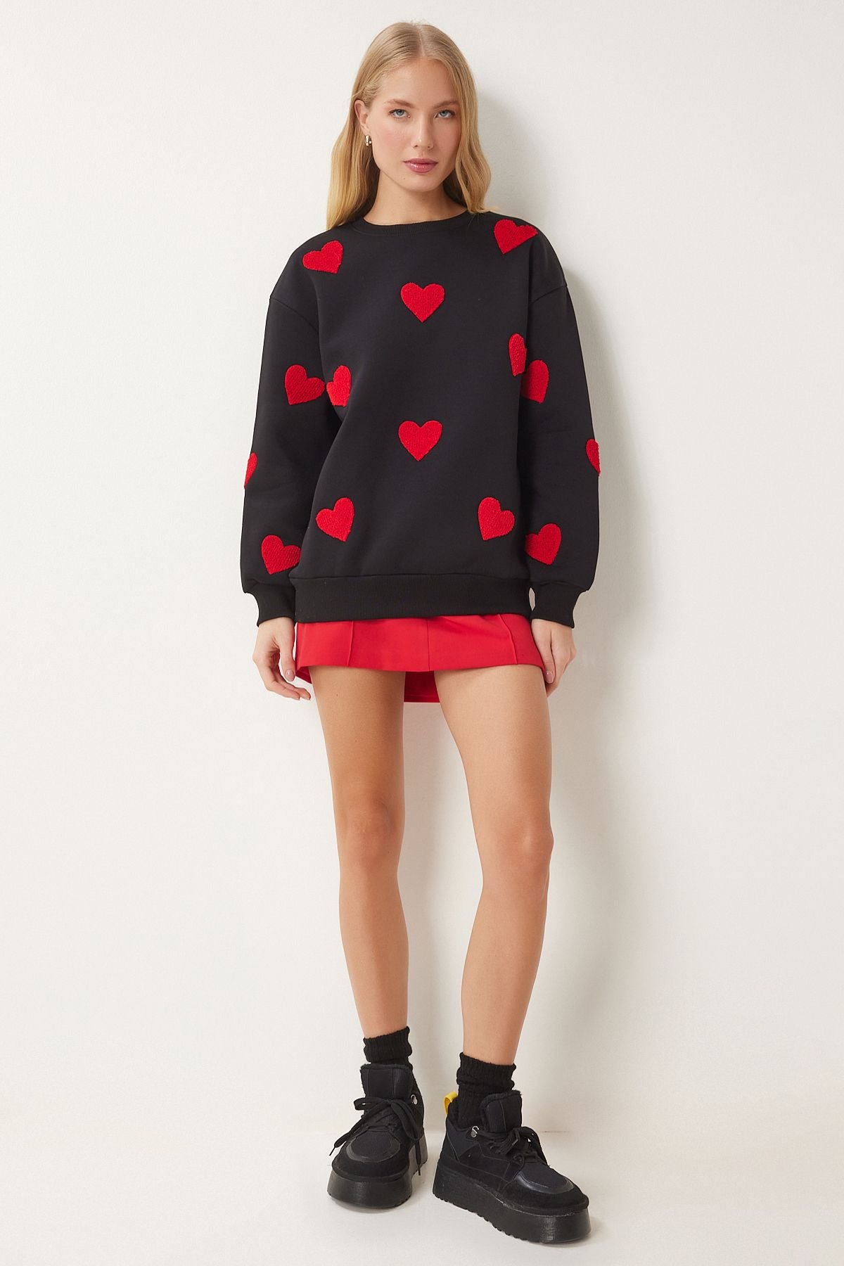 Siyah Kalpli Dokulu Şardonlu Örme Sweatshirt MP00030