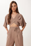 Vizon Keten Crop Bluz Pantolon Takım BV00138