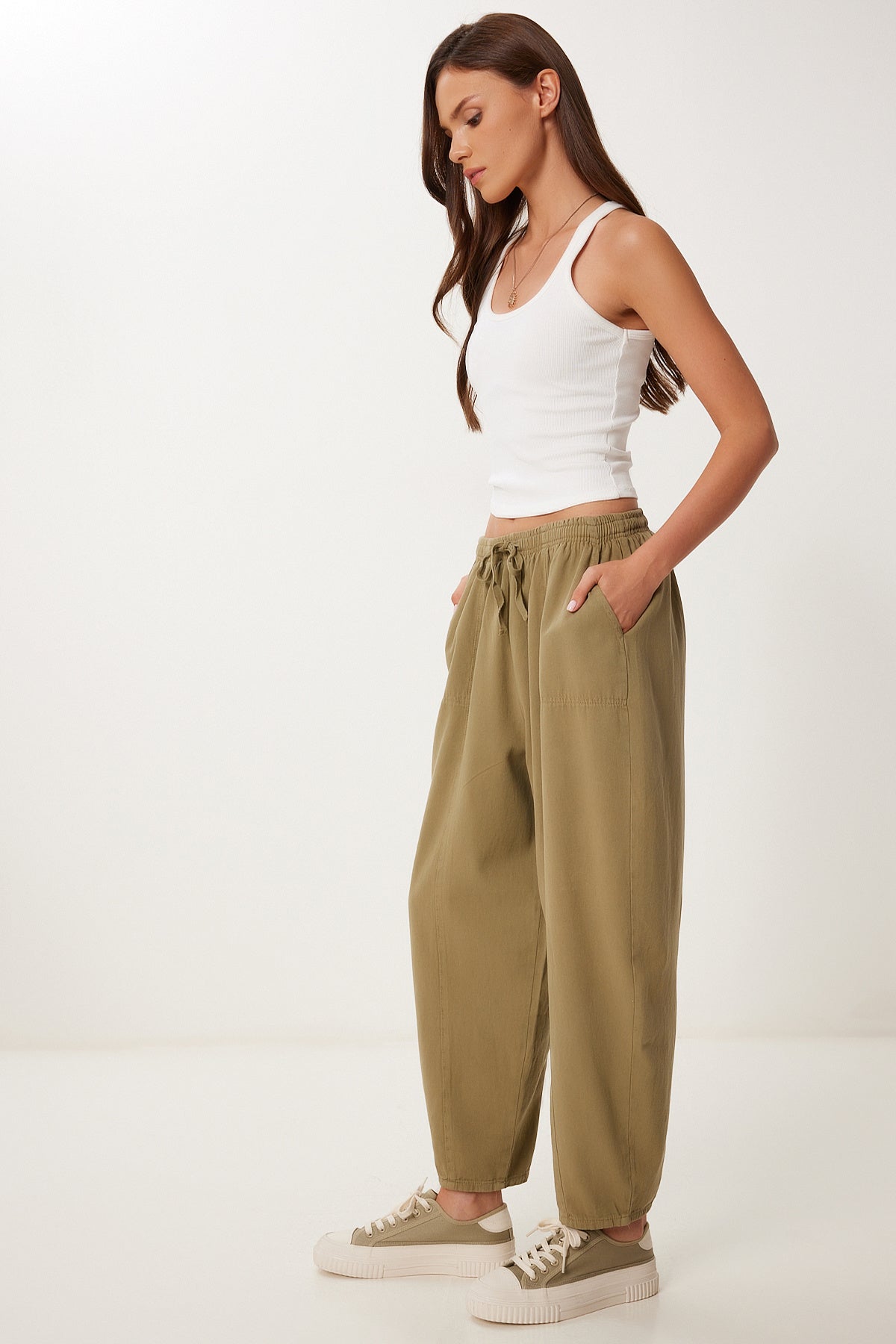Zeytin Yeşili Cepli Gabardin Şalvar Pantolon MX00205
