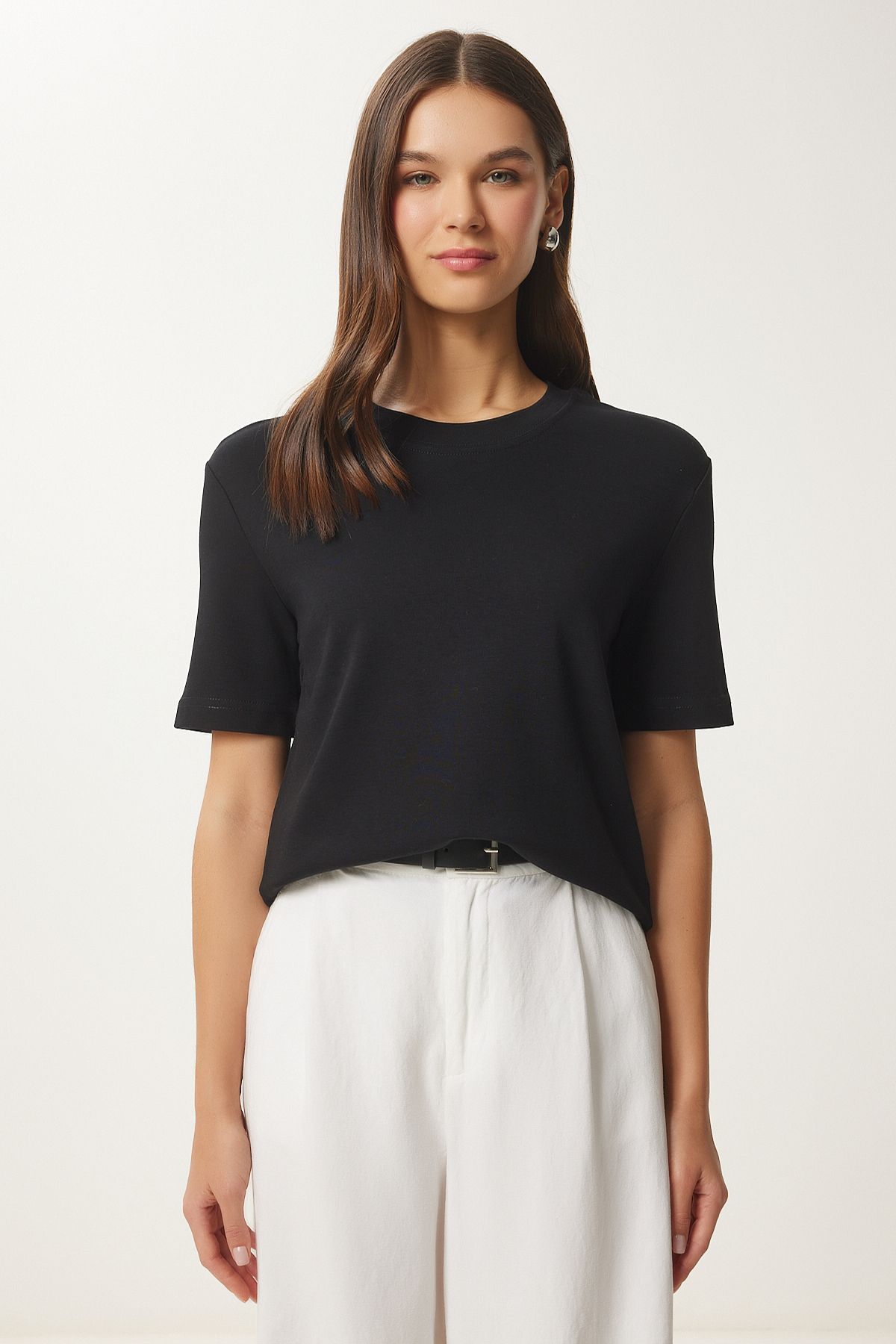 Siyah Pamuklu Basic Örme T-Shirt AG00001