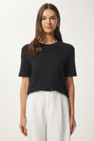 Siyah Pamuklu Basic Örme T-Shirt AG00001