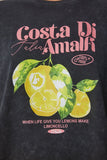 Antrasit Baskılı Yıkamalı Crop Örme T-Shirt AN00237