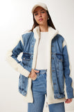 Kemik Mavi Denim Detaylı Peluş Ceket Mont DD01368