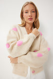 Bej Kalp Motifli Oversize Triko Hırka PF00084