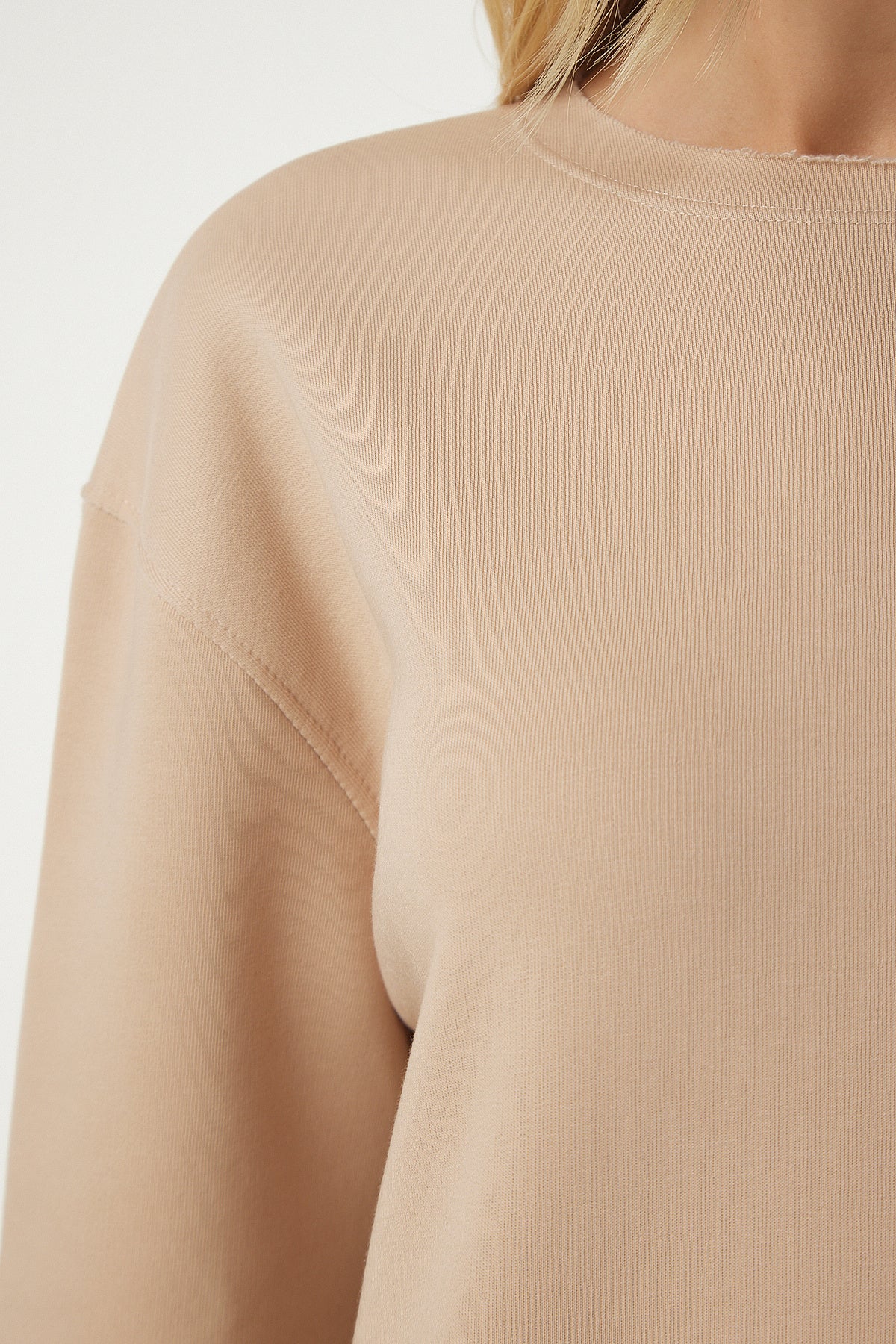 Camel Şardonlu Oversize Örme Sweatshirt NJ00131