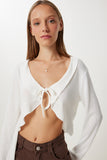 Ekru Volanlı Mevsimlik Crop Triko Bolero UB00432