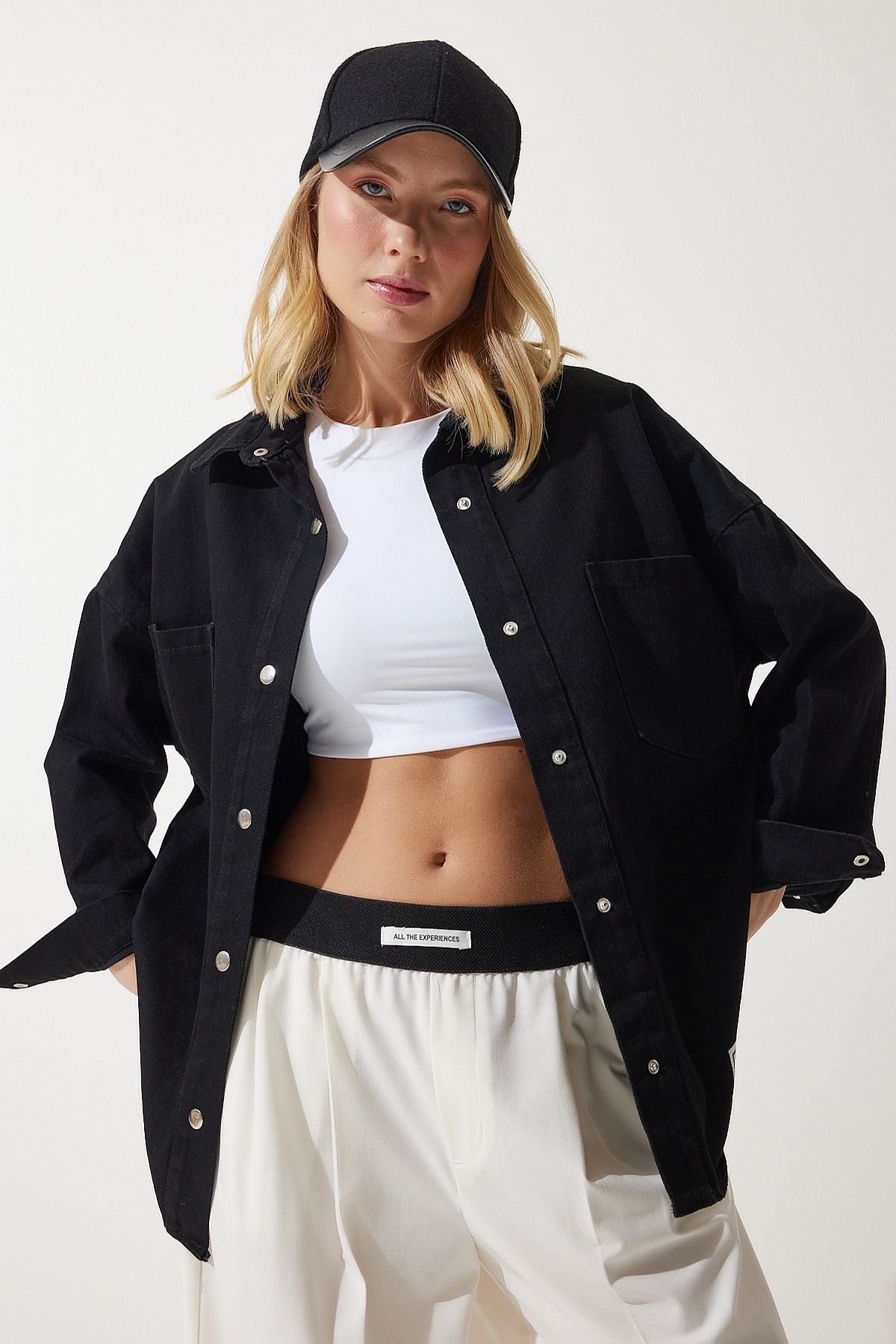 Siyah Cepli Oversize Gabardin Ceket RV00176