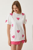 Beyaz Dokulu Kalpli Oversize Örme T-Shirt CR00433