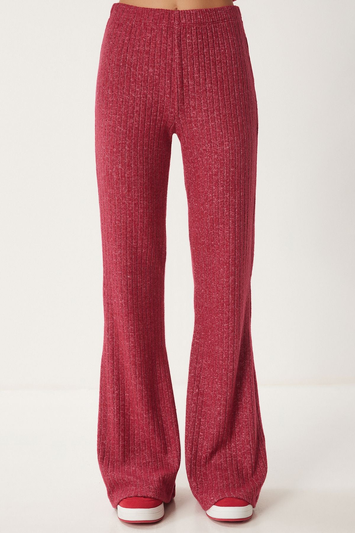 Kırmızı Rahat Fitilli Örme Bluz Pantolon Takım RG00047