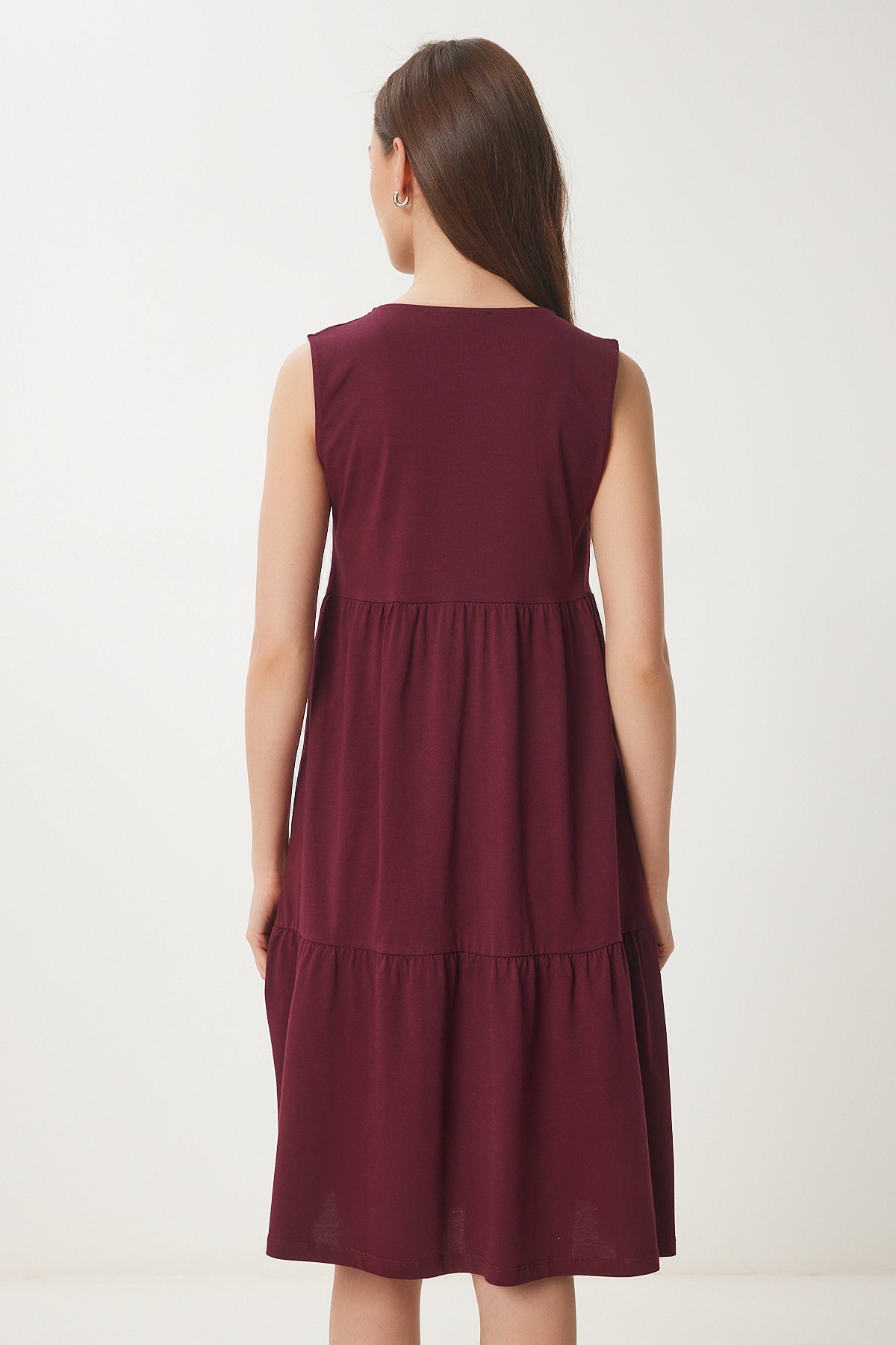 Bordo Kolsuz Basic Yazlık Örme Elbise CR00479