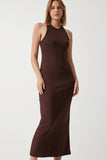 Kahverengi Halter Yaka Yazlık Çelik Örme Uzun Elbise BP00159