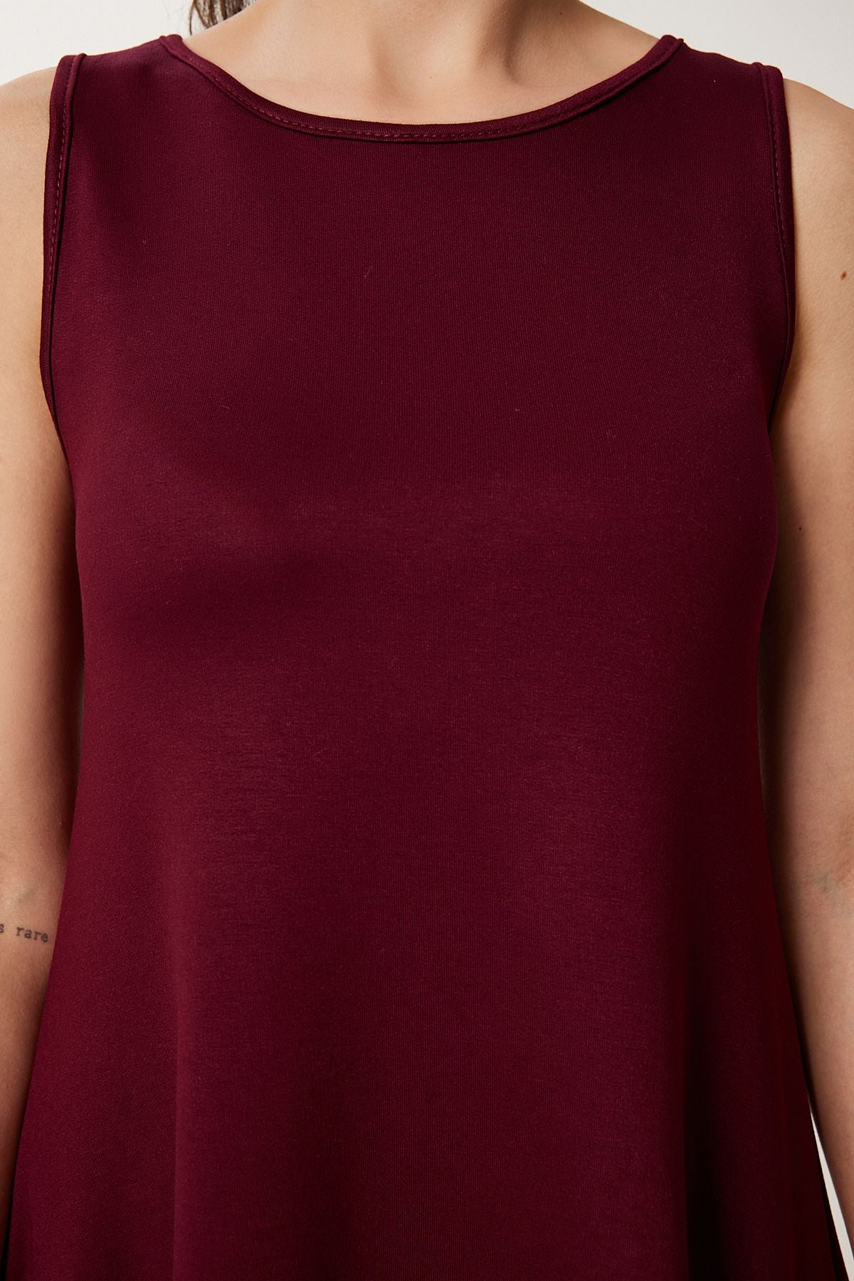 Bordo Asimetrik Kesim Yazlık Örme Elbise ZV00304