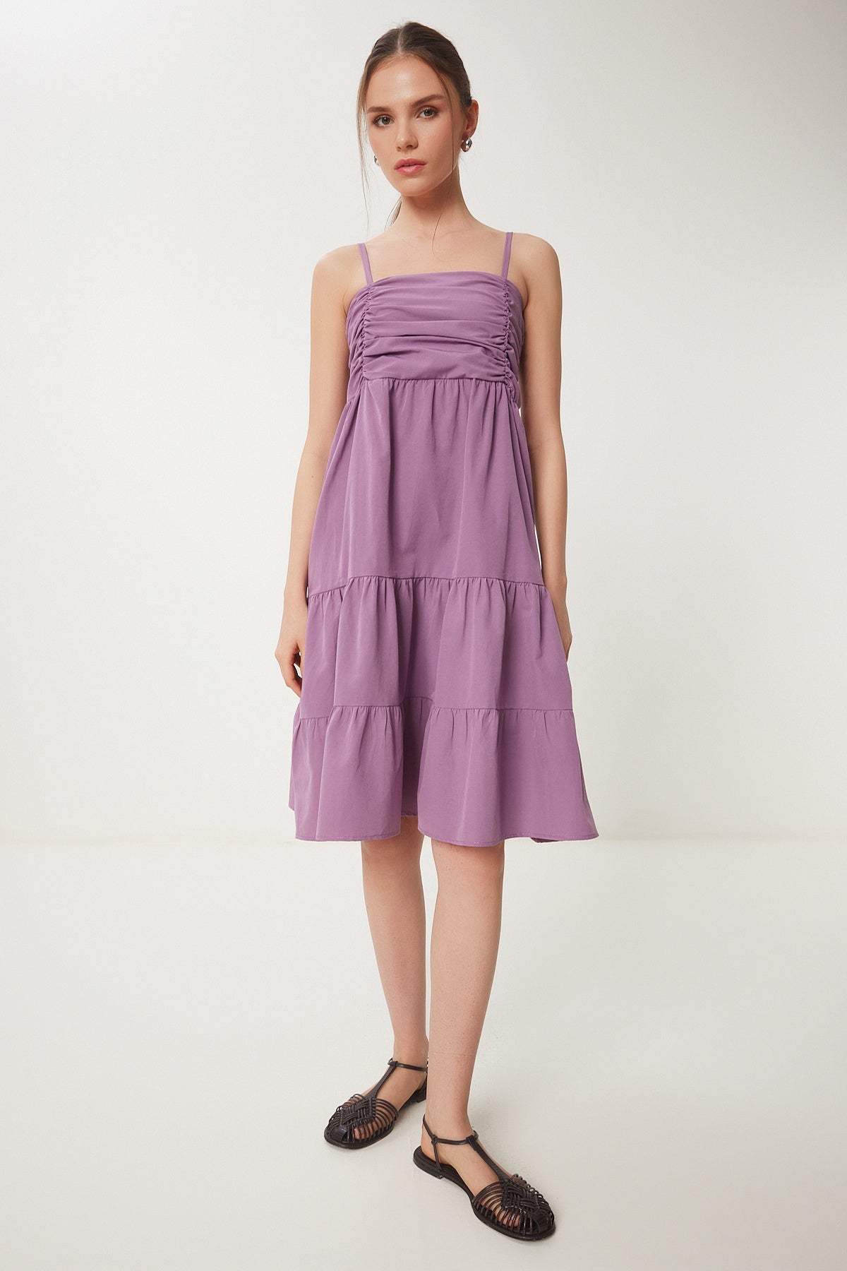 Leylak Askılı Volanlı Yazlık Poplin Elbise DD01226