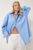 Mavi Oversize Uzun Dokuma Gömlek BP00167