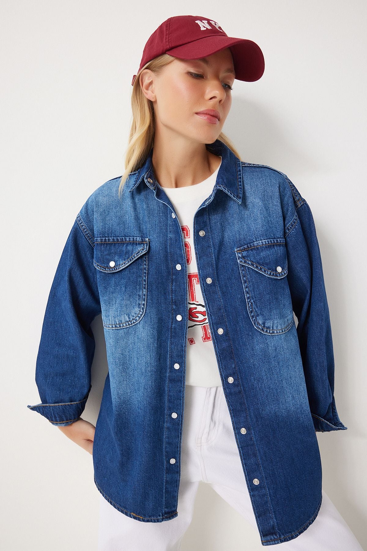 Koyu Mavi Kapaklı Cepli Denim Gömlek UL00044