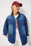 Koyu Mavi Kapaklı Cepli Denim Gömlek UL00044