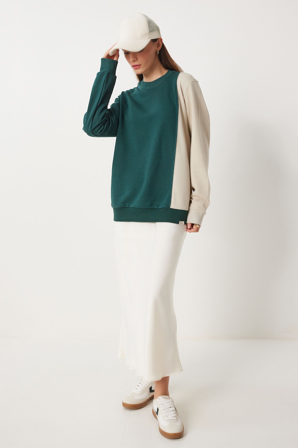 Yeşil Blok Renkli Örme Sweatshirt VN00021